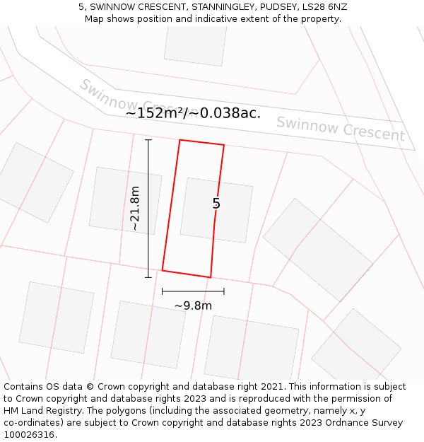 5, SWINNOW CRESCENT, STANNINGLEY, PUDSEY, LS28 6NZ: Plot and title map