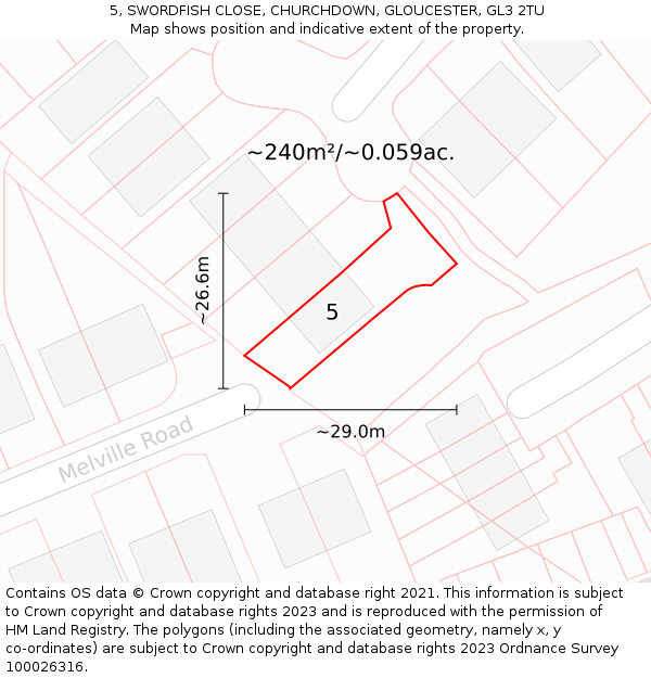 5, SWORDFISH CLOSE, CHURCHDOWN, GLOUCESTER, GL3 2TU: Plot and title map