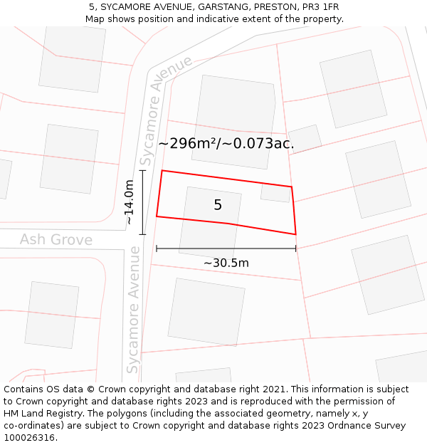 5, SYCAMORE AVENUE, GARSTANG, PRESTON, PR3 1FR: Plot and title map
