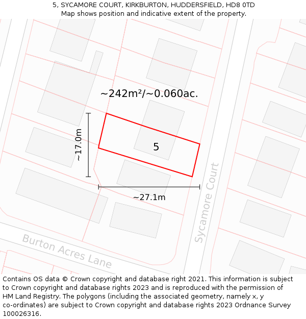 5, SYCAMORE COURT, KIRKBURTON, HUDDERSFIELD, HD8 0TD: Plot and title map