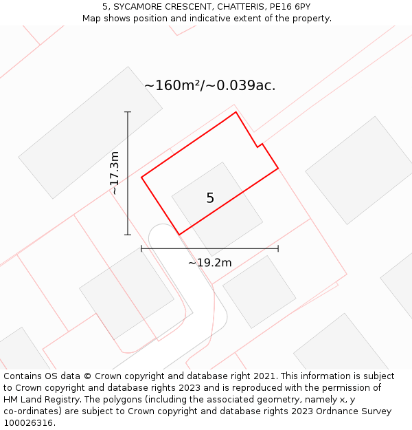 5, SYCAMORE CRESCENT, CHATTERIS, PE16 6PY: Plot and title map
