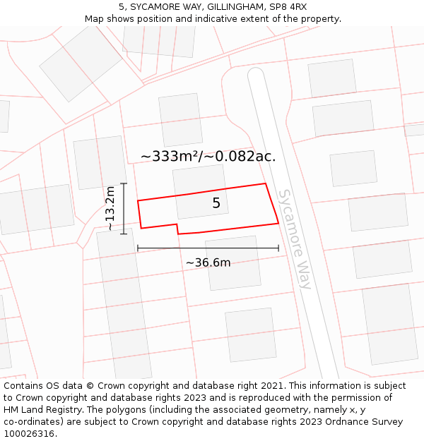 5, SYCAMORE WAY, GILLINGHAM, SP8 4RX: Plot and title map