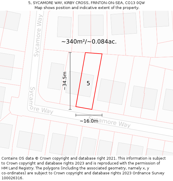 5, SYCAMORE WAY, KIRBY CROSS, FRINTON-ON-SEA, CO13 0QW: Plot and title map