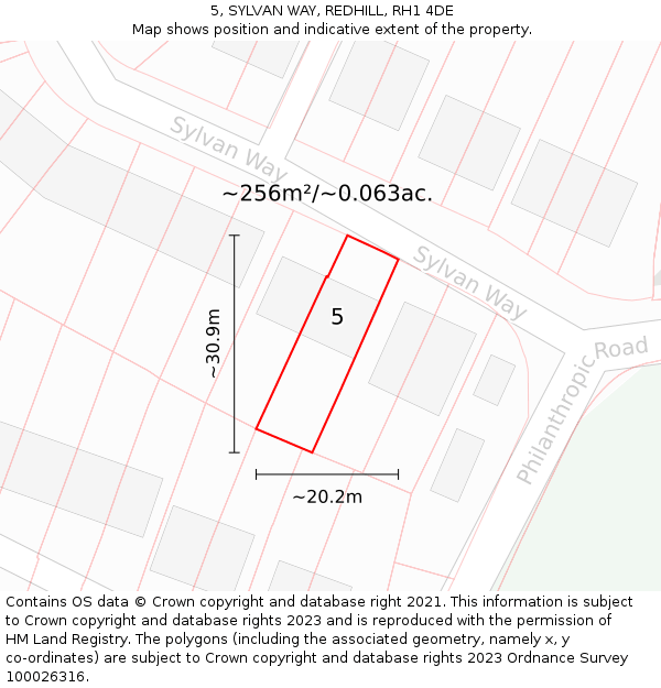 5, SYLVAN WAY, REDHILL, RH1 4DE: Plot and title map