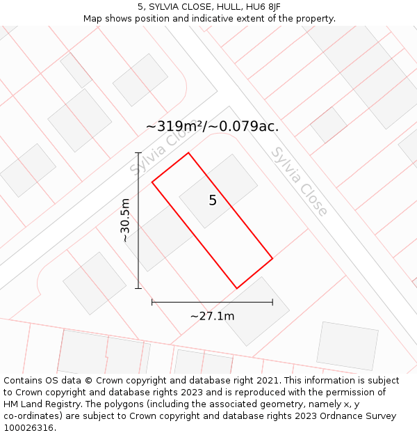 5, SYLVIA CLOSE, HULL, HU6 8JF: Plot and title map