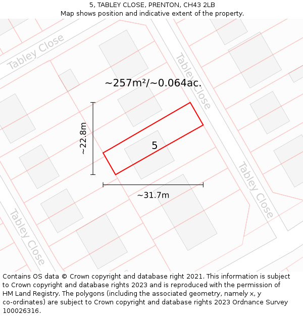 5, TABLEY CLOSE, PRENTON, CH43 2LB: Plot and title map