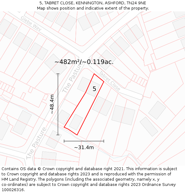 5, TABRET CLOSE, KENNINGTON, ASHFORD, TN24 9NE: Plot and title map