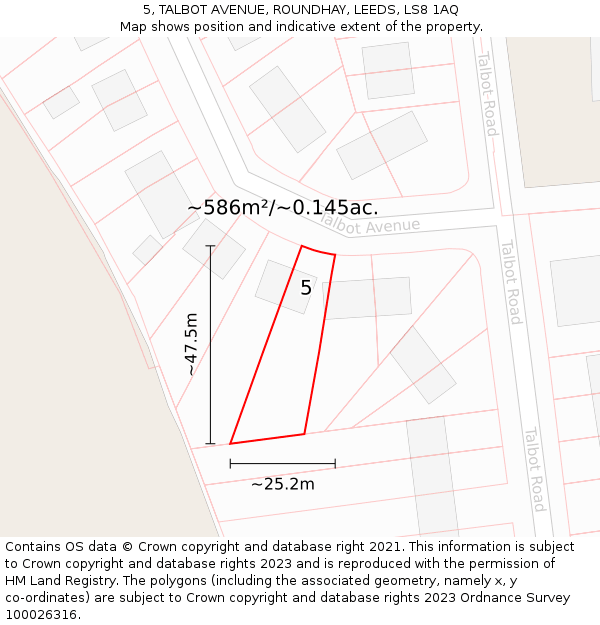 5, TALBOT AVENUE, ROUNDHAY, LEEDS, LS8 1AQ: Plot and title map