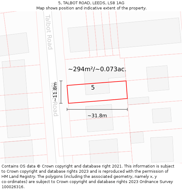 5, TALBOT ROAD, LEEDS, LS8 1AG: Plot and title map