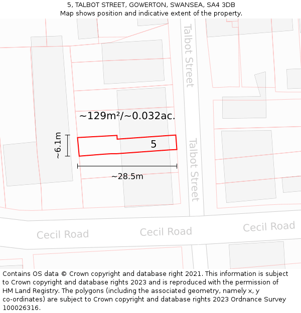 5, TALBOT STREET, GOWERTON, SWANSEA, SA4 3DB: Plot and title map
