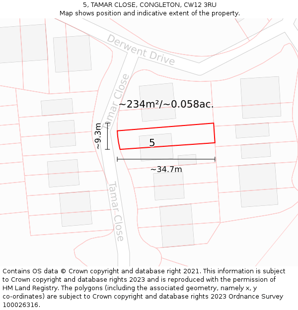 5, TAMAR CLOSE, CONGLETON, CW12 3RU: Plot and title map