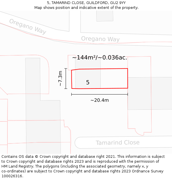 5, TAMARIND CLOSE, GUILDFORD, GU2 9YY: Plot and title map