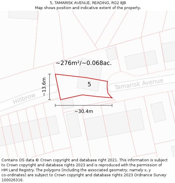 5, TAMARISK AVENUE, READING, RG2 8JB: Plot and title map