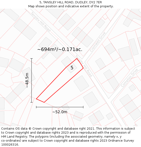 5, TANSLEY HILL ROAD, DUDLEY, DY2 7ER: Plot and title map