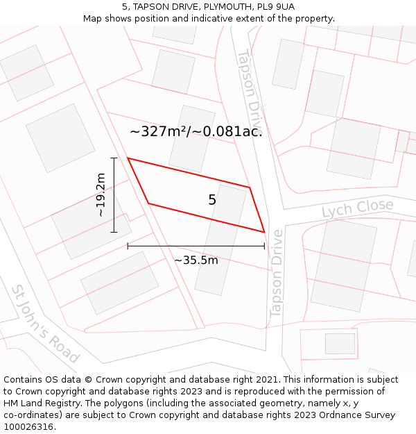 5, TAPSON DRIVE, PLYMOUTH, PL9 9UA: Plot and title map