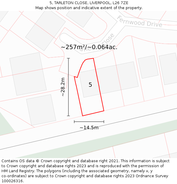 5, TARLETON CLOSE, LIVERPOOL, L26 7ZE: Plot and title map