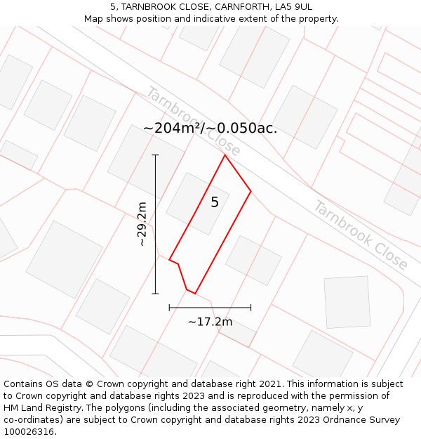 5, TARNBROOK CLOSE, CARNFORTH, LA5 9UL: Plot and title map