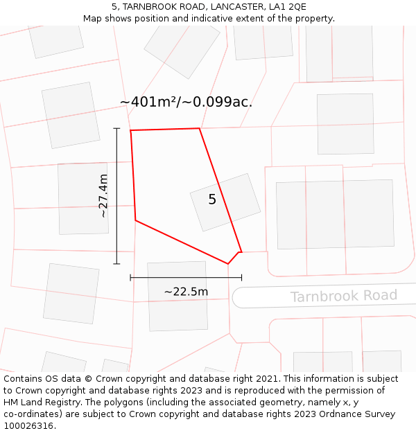 5, TARNBROOK ROAD, LANCASTER, LA1 2QE: Plot and title map