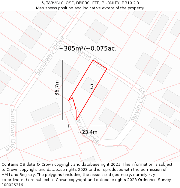 5, TARVIN CLOSE, BRIERCLIFFE, BURNLEY, BB10 2JR: Plot and title map
