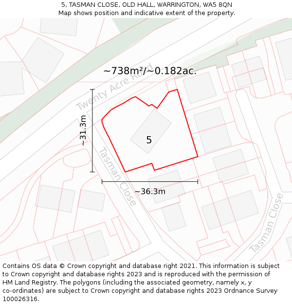 5, TASMAN CLOSE, OLD HALL, WARRINGTON, WA5 8QN: Plot and title map