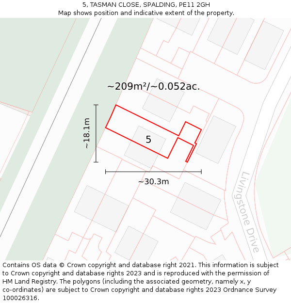 5, TASMAN CLOSE, SPALDING, PE11 2GH: Plot and title map