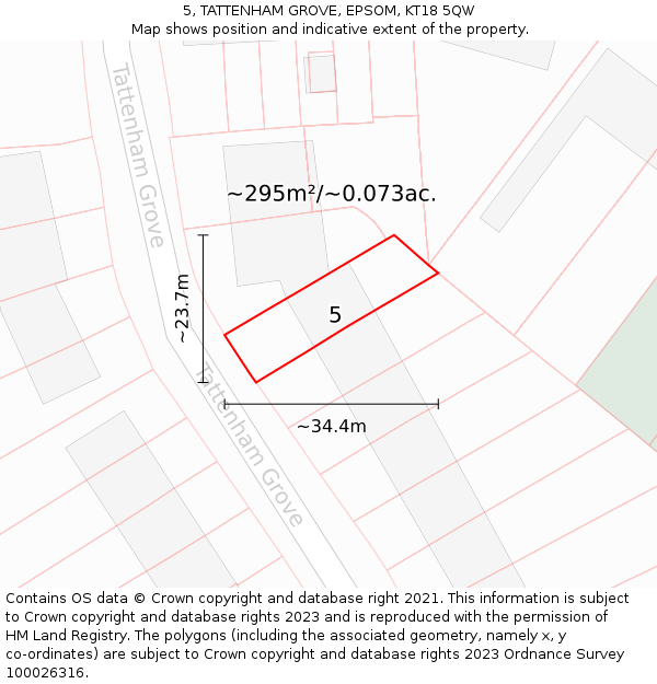 5, TATTENHAM GROVE, EPSOM, KT18 5QW: Plot and title map