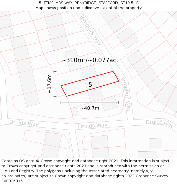 5, TEMPLARS WAY, PENKRIDGE, STAFFORD, ST19 5HR: Plot and title map