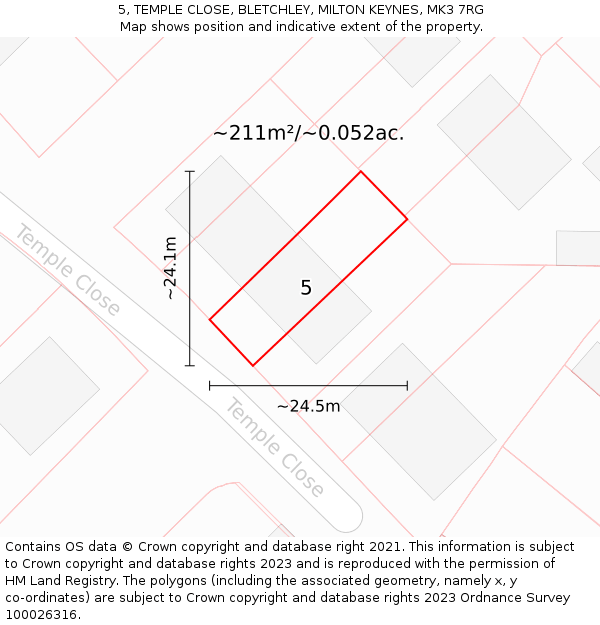 5, TEMPLE CLOSE, BLETCHLEY, MILTON KEYNES, MK3 7RG: Plot and title map