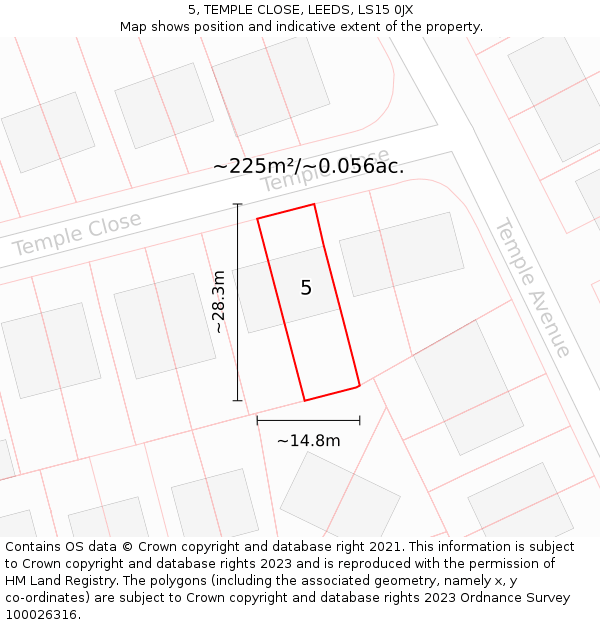 5, TEMPLE CLOSE, LEEDS, LS15 0JX: Plot and title map