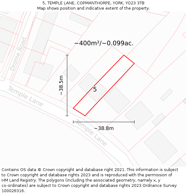 5, TEMPLE LANE, COPMANTHORPE, YORK, YO23 3TB: Plot and title map