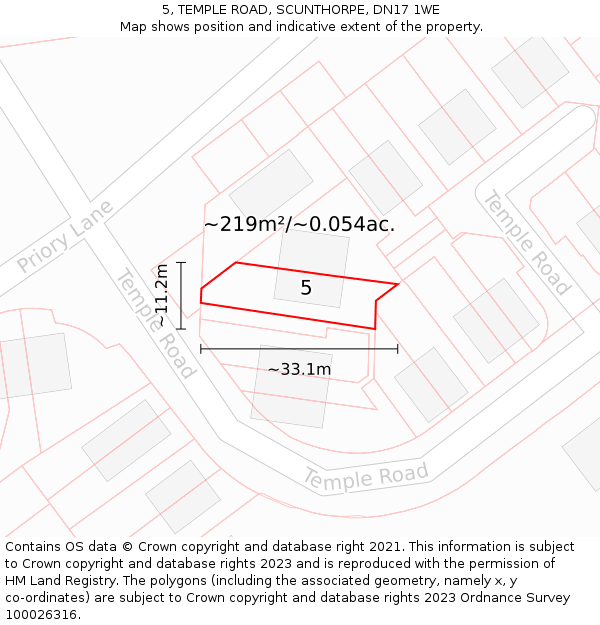 5, TEMPLE ROAD, SCUNTHORPE, DN17 1WE: Plot and title map