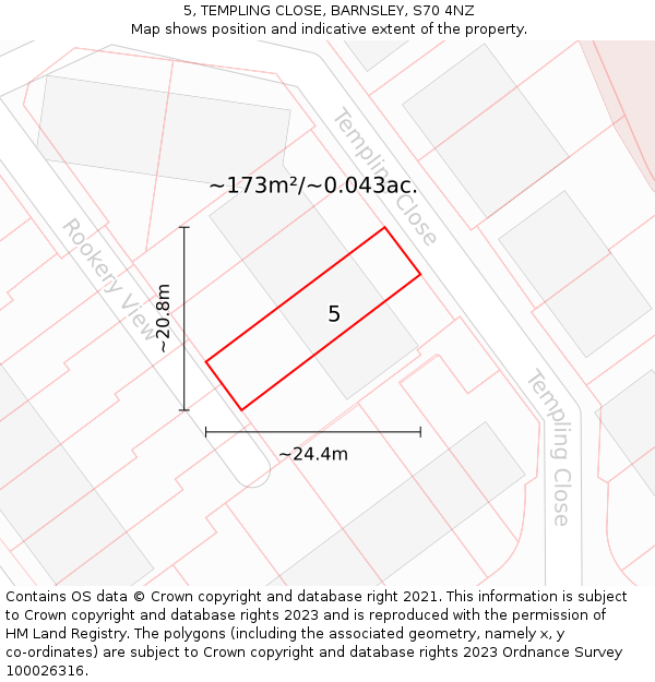 5, TEMPLING CLOSE, BARNSLEY, S70 4NZ: Plot and title map