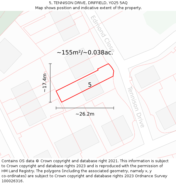 5, TENNISON DRIVE, DRIFFIELD, YO25 5AQ: Plot and title map