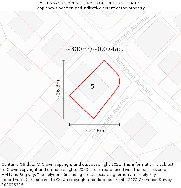 5, TENNYSON AVENUE, WARTON, PRESTON, PR4 1BL: Plot and title map