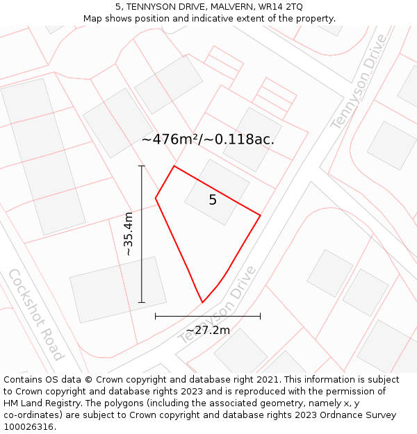 5, TENNYSON DRIVE, MALVERN, WR14 2TQ: Plot and title map