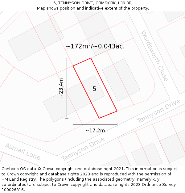 5, TENNYSON DRIVE, ORMSKIRK, L39 3PJ: Plot and title map