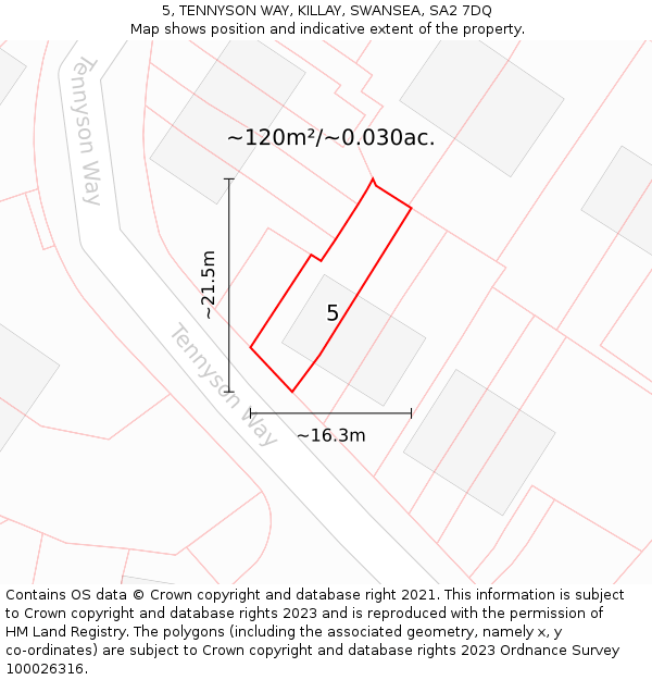 5, TENNYSON WAY, KILLAY, SWANSEA, SA2 7DQ: Plot and title map
