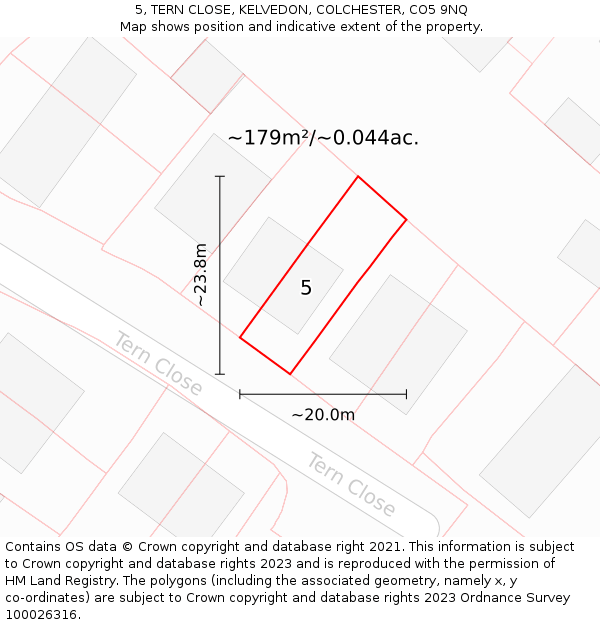 5, TERN CLOSE, KELVEDON, COLCHESTER, CO5 9NQ: Plot and title map