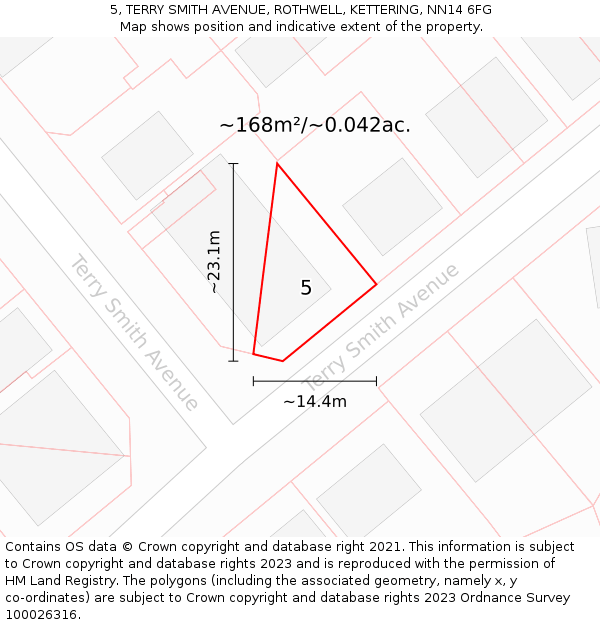 5, TERRY SMITH AVENUE, ROTHWELL, KETTERING, NN14 6FG: Plot and title map