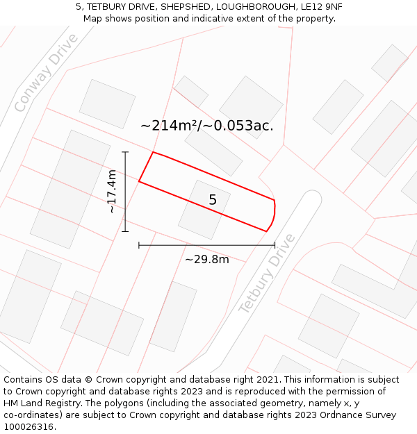5, TETBURY DRIVE, SHEPSHED, LOUGHBOROUGH, LE12 9NF: Plot and title map