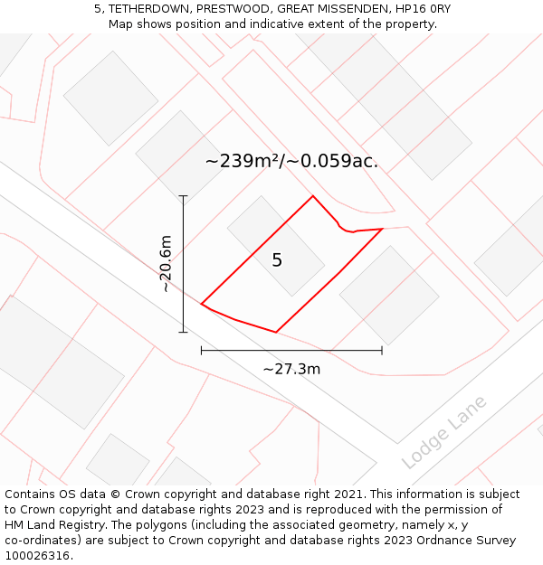 5, TETHERDOWN, PRESTWOOD, GREAT MISSENDEN, HP16 0RY: Plot and title map