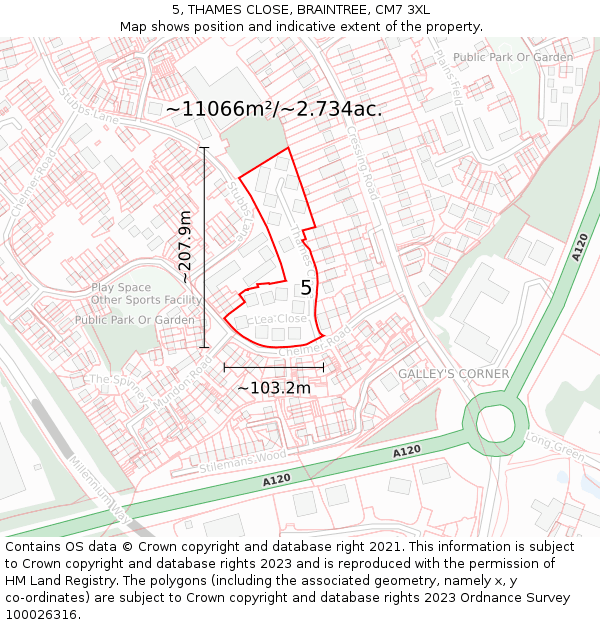5, THAMES CLOSE, BRAINTREE, CM7 3XL: Plot and title map