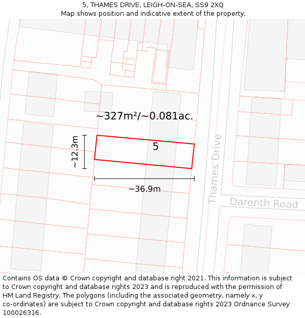 5, THAMES DRIVE, LEIGH-ON-SEA, SS9 2XQ: Plot and title map