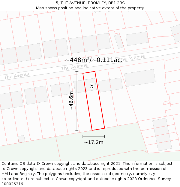 5, THE AVENUE, BROMLEY, BR1 2BS: Plot and title map