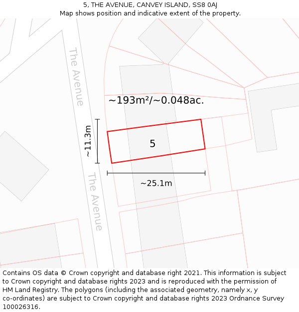 5, THE AVENUE, CANVEY ISLAND, SS8 0AJ: Plot and title map