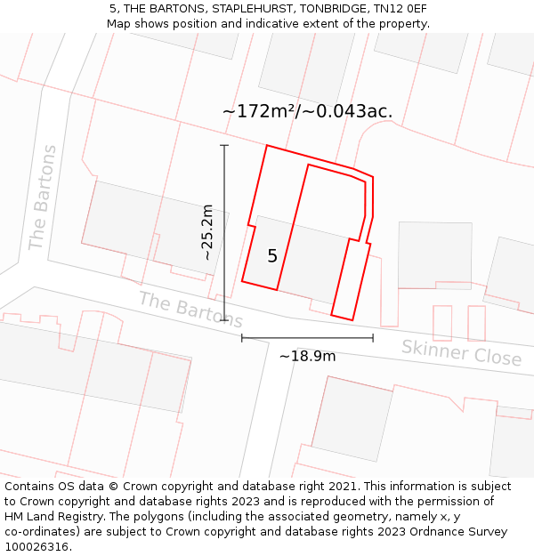 5, THE BARTONS, STAPLEHURST, TONBRIDGE, TN12 0EF: Plot and title map