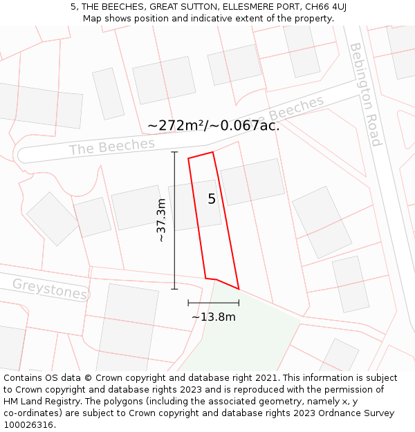 5, THE BEECHES, GREAT SUTTON, ELLESMERE PORT, CH66 4UJ: Plot and title map