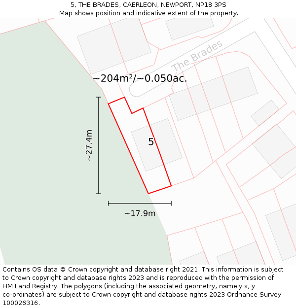 5, THE BRADES, CAERLEON, NEWPORT, NP18 3PS: Plot and title map