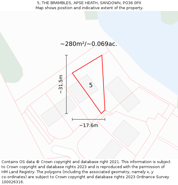 5, THE BRAMBLES, APSE HEATH, SANDOWN, PO36 0PX: Plot and title map