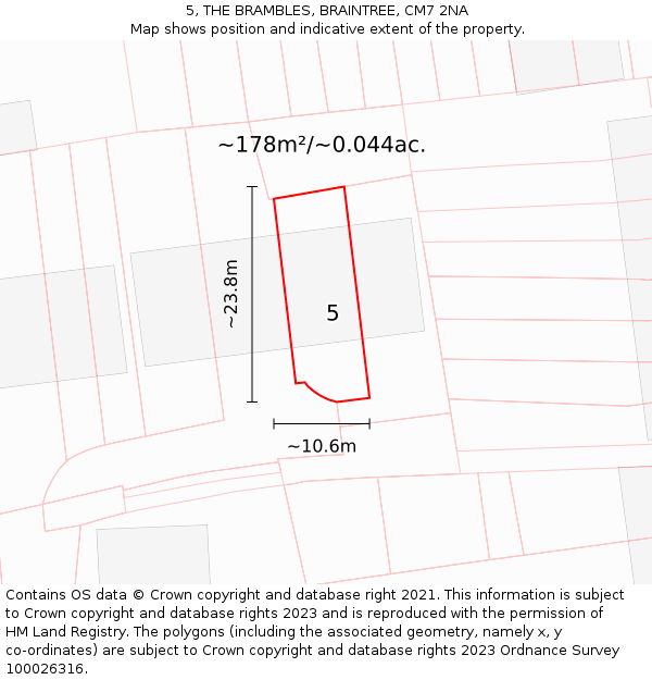 5, THE BRAMBLES, BRAINTREE, CM7 2NA: Plot and title map